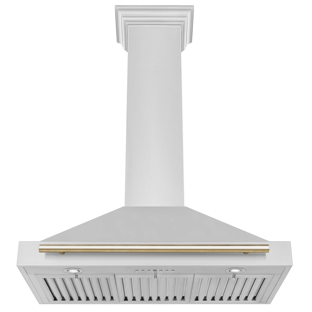 Autograph Edition 36 In. Convertible Stainless Steel Range Hood With Stainless Steel Shell And Polished Gold Accents KB4STZ36G
