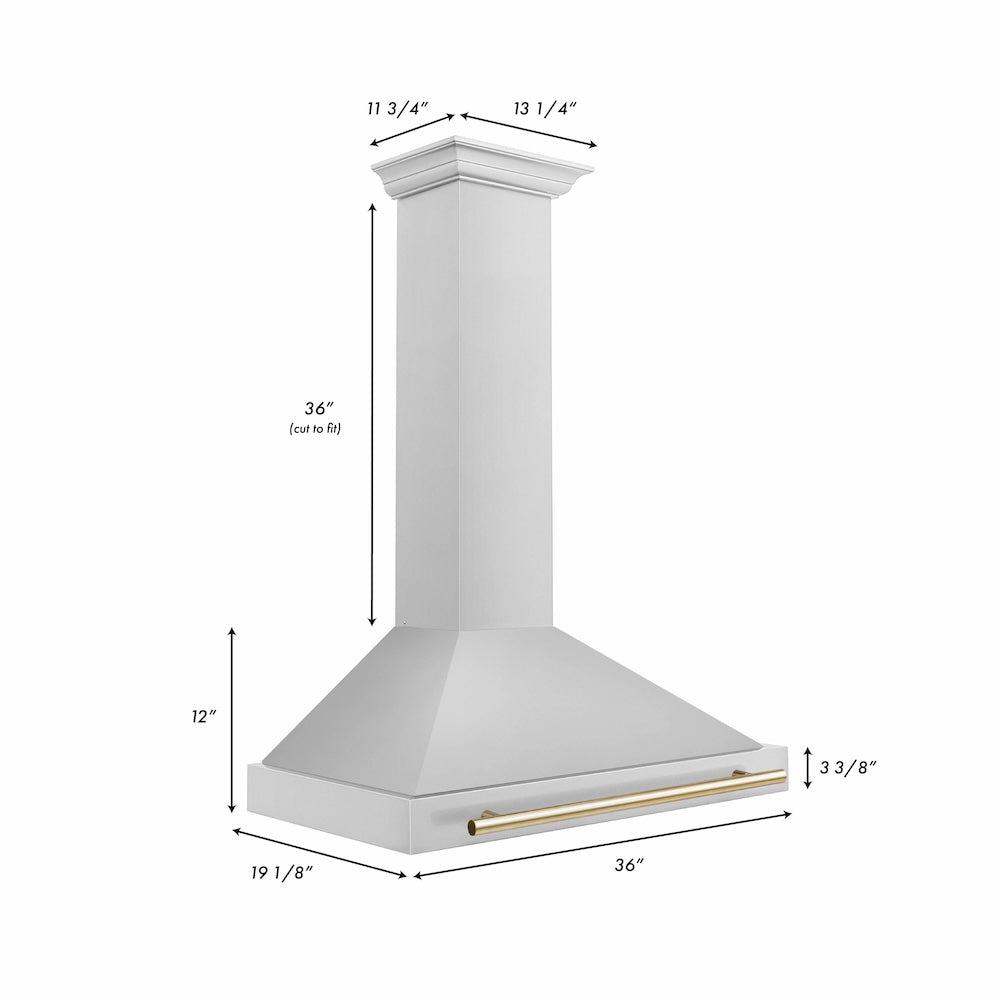 Autograph Edition 36 In. Convertible Stainless Steel Range Hood With Stainless Steel Shell And Polished Gold Accents KB4STZ36G
