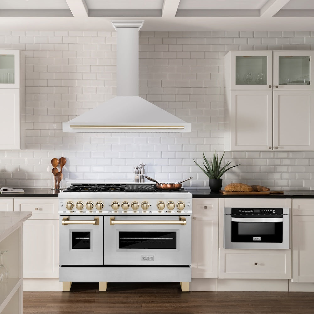 Autograph Edition 48 In. Convertible Stainless Steel Range Hood With Stainless Steel Shell And Polished Gold Accents KB4STZ48G