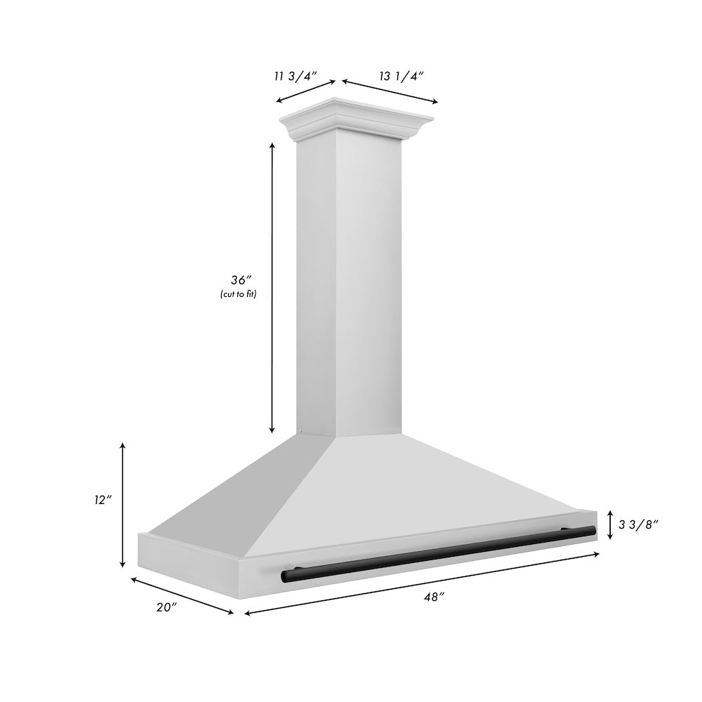 48in. Autograph Edition Convertible Stainless Steel Range Hood with Stainless Steel Shell and Matte Black Accents KB4STZ48MB