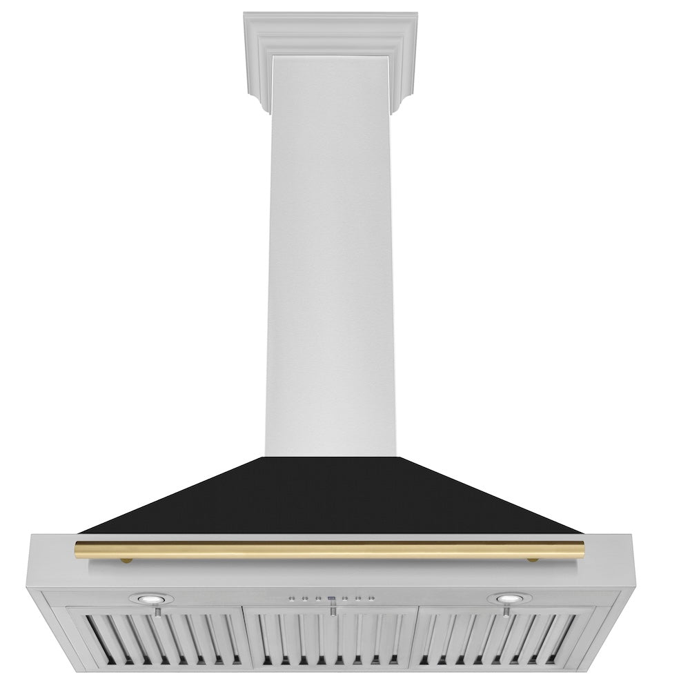 Autograph Edition 36 In. Convertible Stainless Steel Range Hood With Black Matte Shell And Champagne Bronze Handle KB4STZBLM36CB