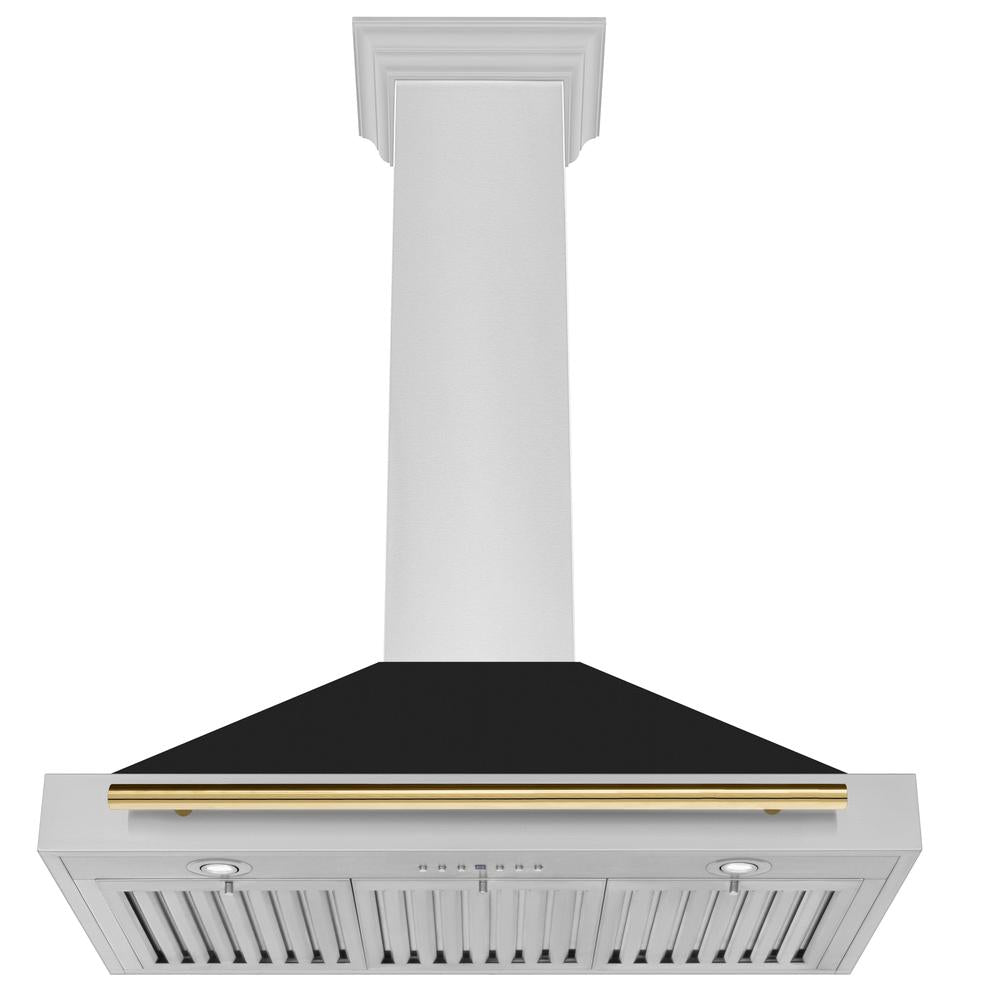 Autograph Edition 36 In. Convertible Stainless Steel Range Hood With Black Matte Shell And Polished Gold Handle KB4STZBLM36G