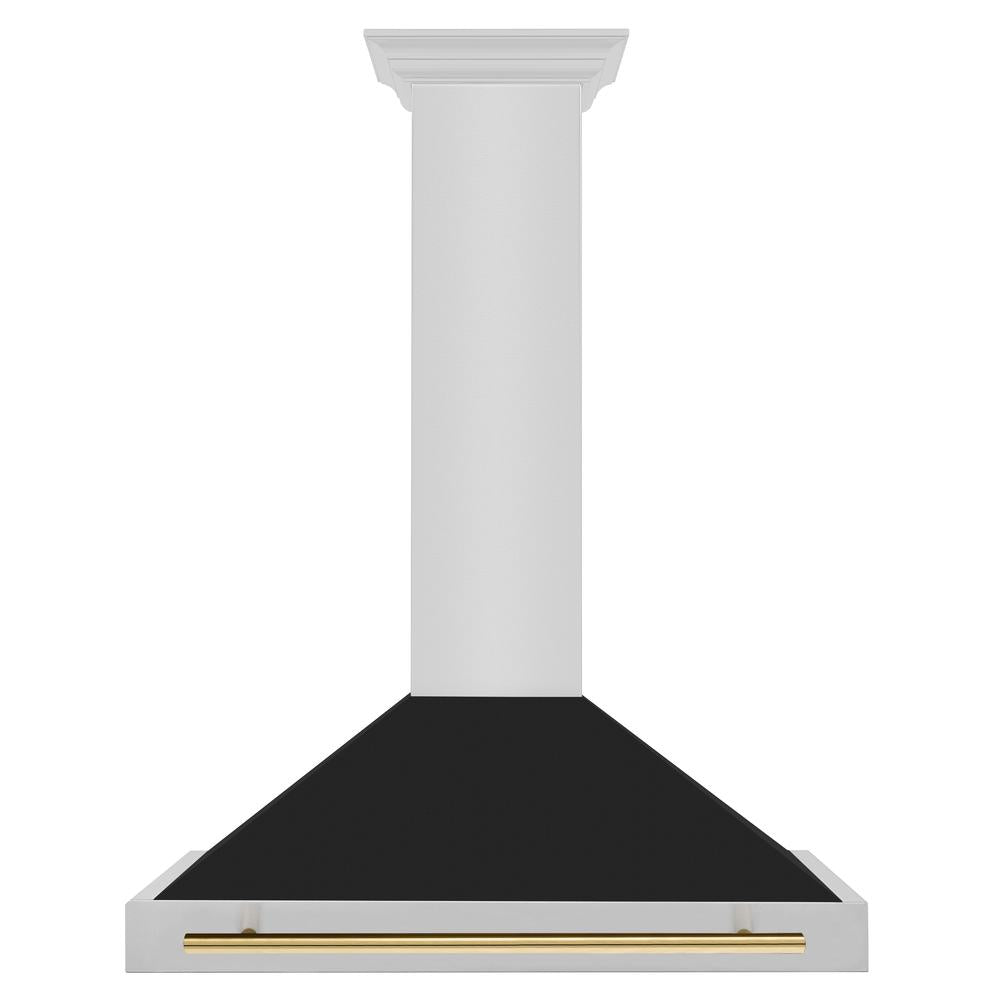 Autograph Edition 36 In. Convertible Stainless Steel Range Hood With Black Matte Shell And Polished Gold Handle KB4STZBLM36G