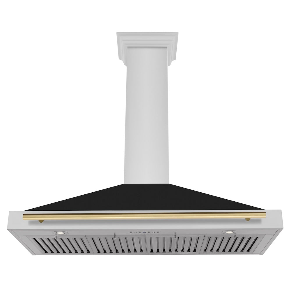 Autograph Edition 48 In. Convertible Stainless Steel Range Hood With Black Matte Shell And Champagne Bronze Handle KB4STZBLM48CB