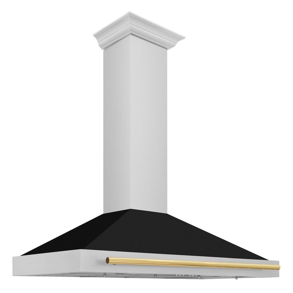 Autograph Edition 48 In. Convertible Stainless Steel Range Hood With Black Matte Shell And Polished Gold Handle KB4STZBLM48G