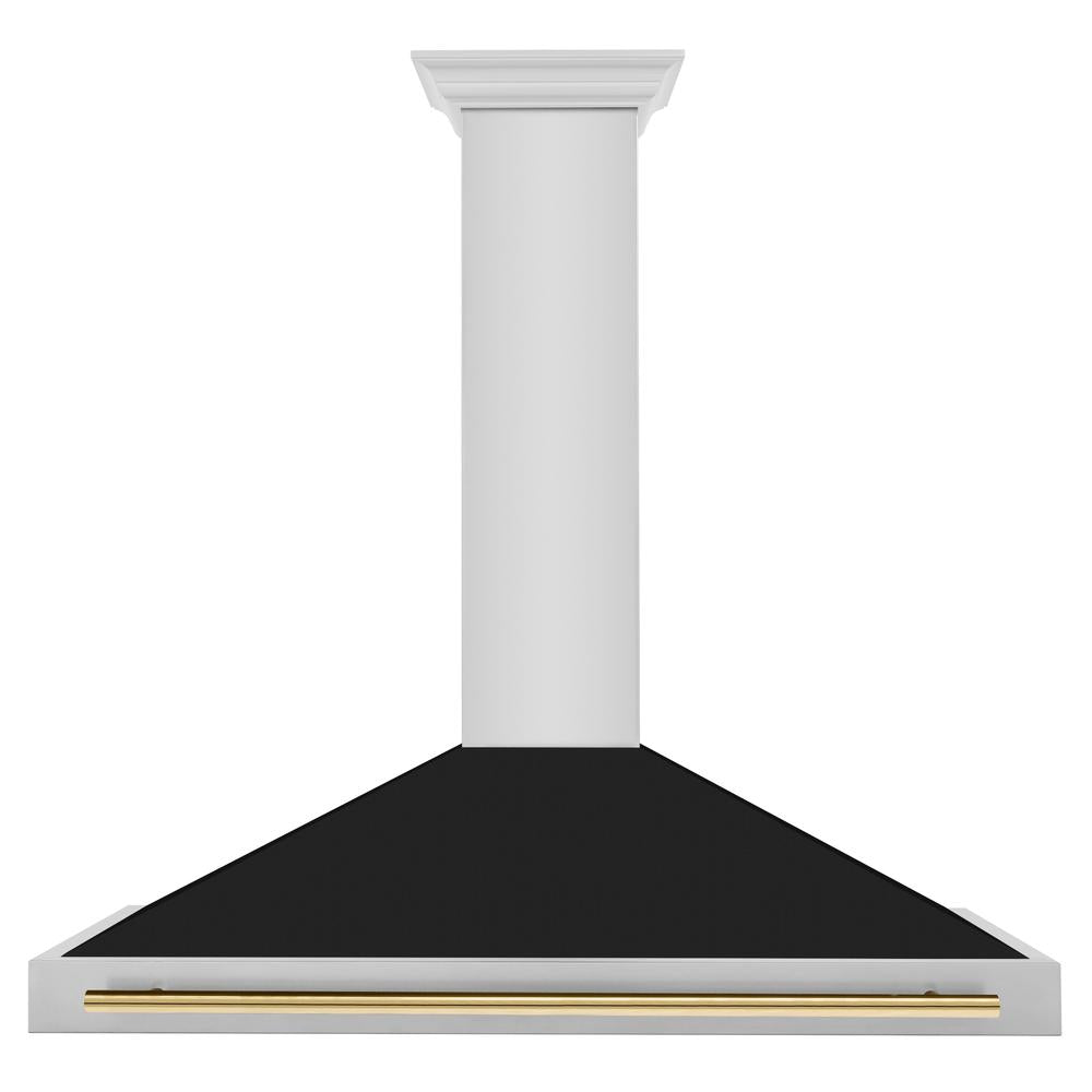 Autograph Edition 48 In. Convertible Stainless Steel Range Hood With Black Matte Shell And Polished Gold Handle KB4STZBLM48G