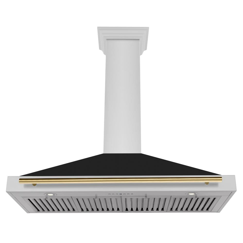 Autograph Edition 48 In. Convertible Stainless Steel Range Hood With Black Matte Shell And Polished Gold Handle KB4STZBLM48G