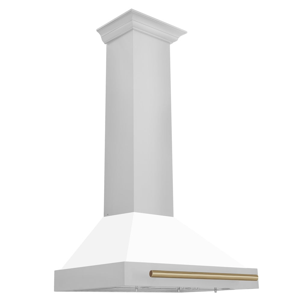 Autograph Edition 30 In. Convertible Stainless Steel Range Hood With White Matte Shell And Champagne Bronze Accents KB4STZWM30CB