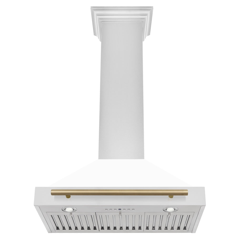 Autograph Edition 30 In. Convertible Stainless Steel Range Hood With White Matte Shell And Champagne Bronze Accents KB4STZWM30CB