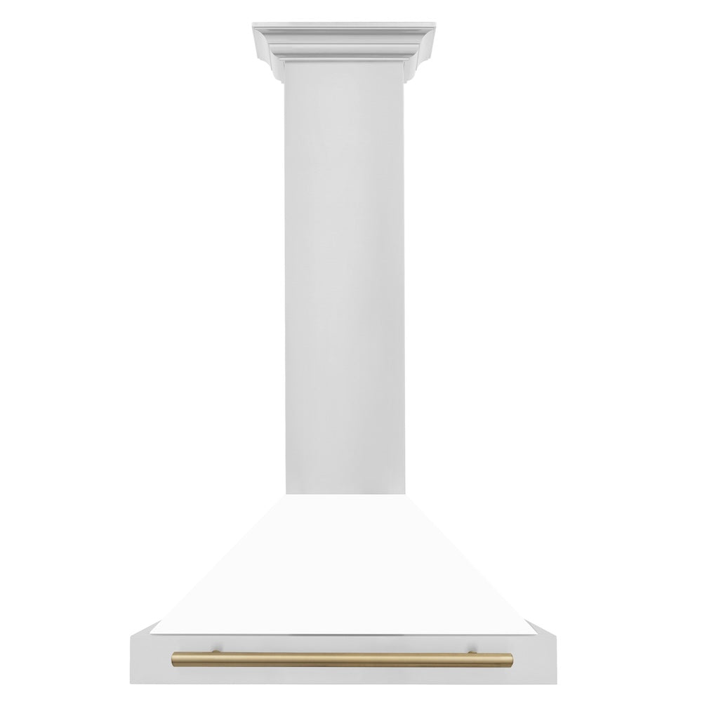 Autograph Edition 30 In. Convertible Stainless Steel Range Hood With White Matte Shell And Champagne Bronze Accents KB4STZWM30CB