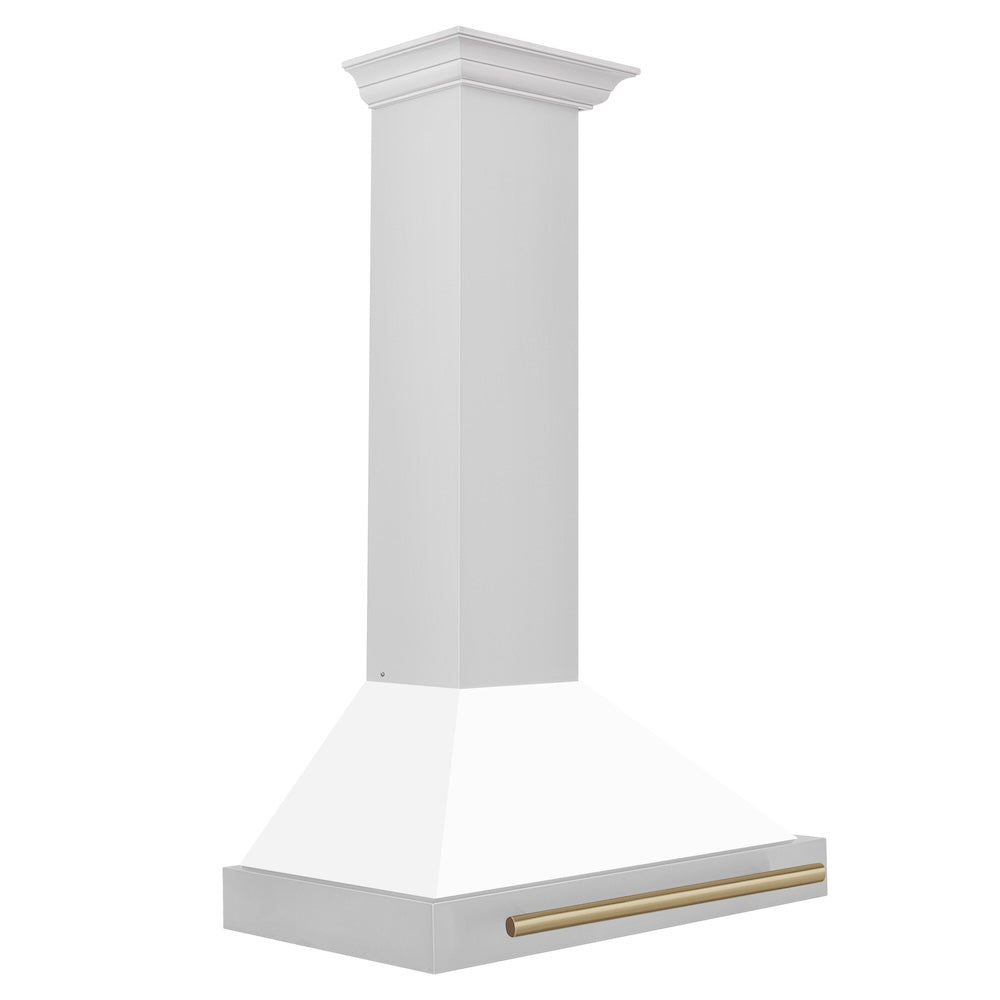 Autograph Edition 30 In. Convertible Stainless Steel Range Hood With White Matte Shell And Champagne Bronze Accents KB4STZWM30CB