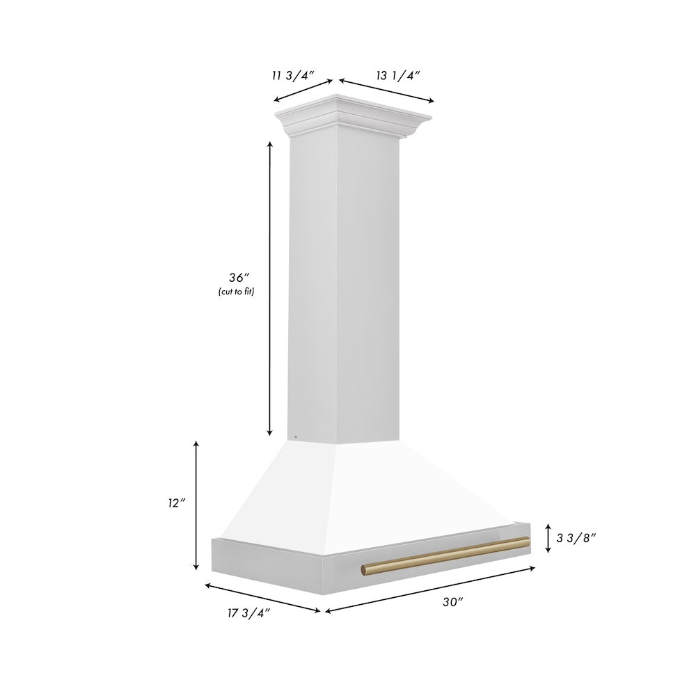 Autograph Edition 30 In. Convertible Stainless Steel Range Hood With White Matte Shell And Champagne Bronze Accents KB4STZWM30CB