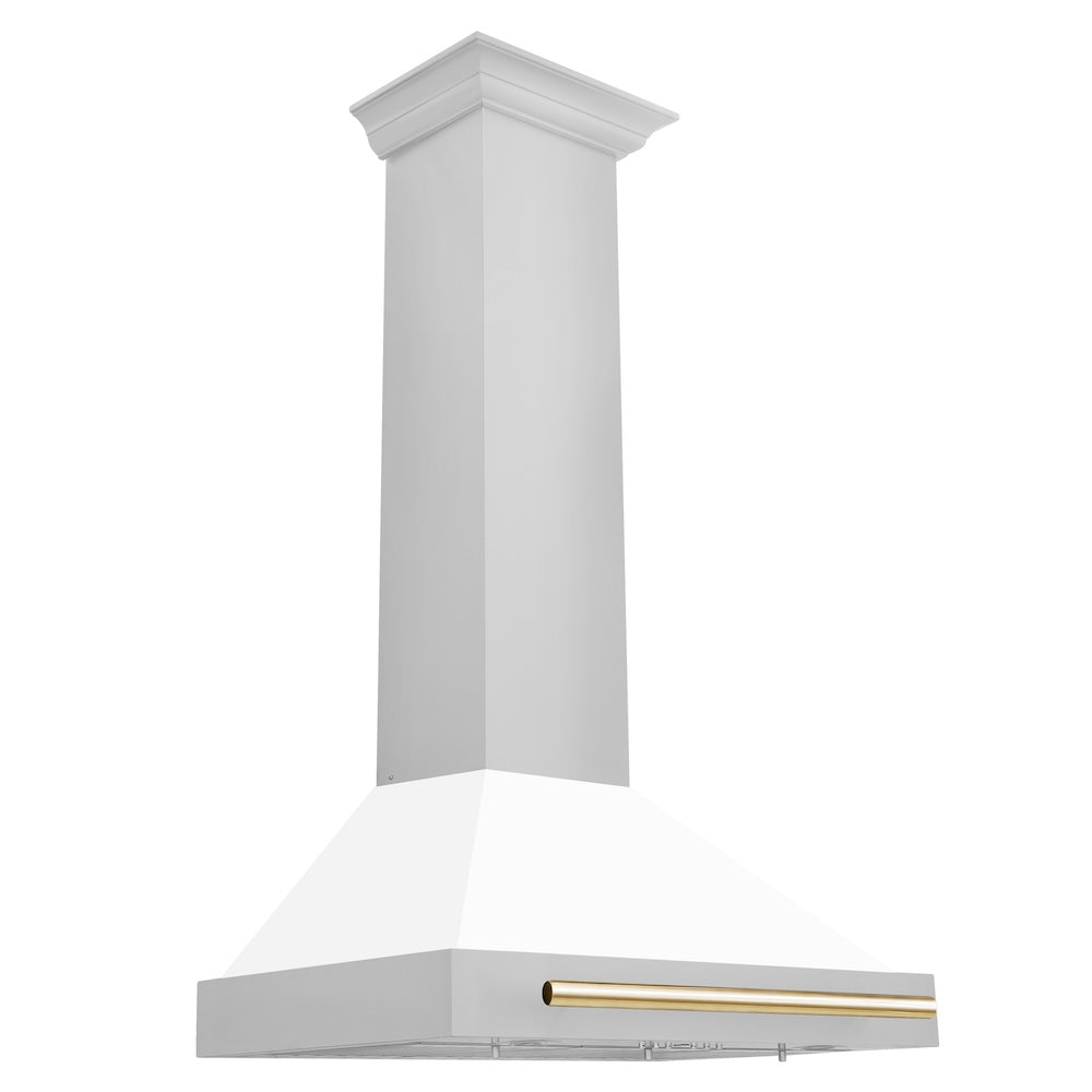 Autograph Edition 30 In. Convertible Stainless Steel Range Hood With White Matte Shell And Polished Gold Accents KB4STZWM30G