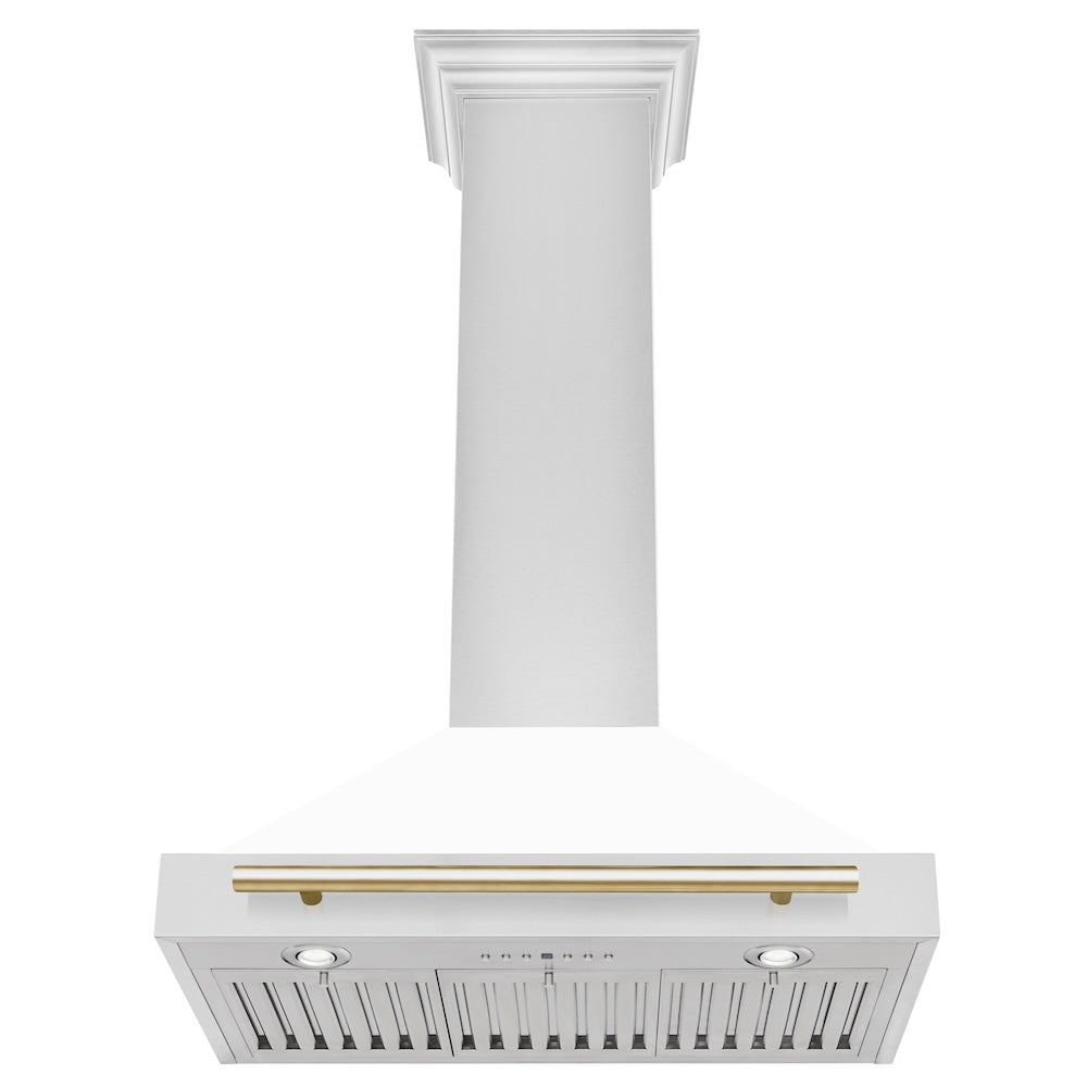 Autograph Edition 30 In. Convertible Stainless Steel Range Hood With White Matte Shell And Polished Gold Accents KB4STZWM30G