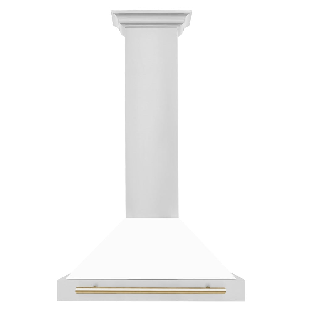 Autograph Edition 30 In. Convertible Stainless Steel Range Hood With White Matte Shell And Polished Gold Accents KB4STZWM30G