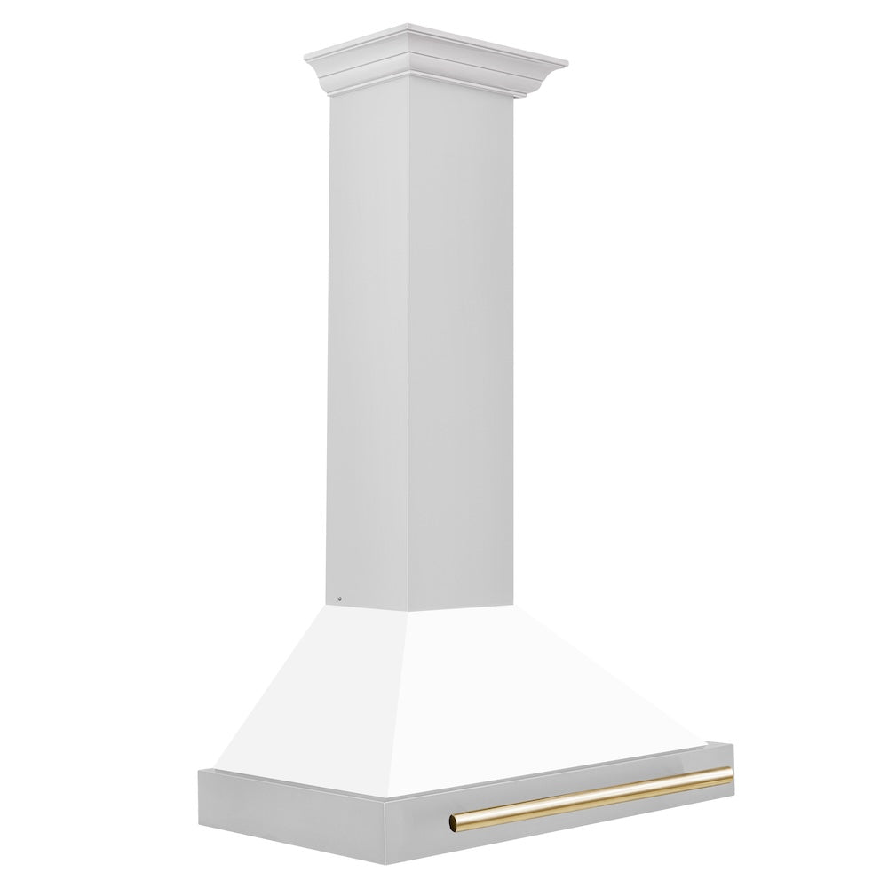 Autograph Edition 30 In. Convertible Stainless Steel Range Hood With White Matte Shell And Polished Gold Accents KB4STZWM30G