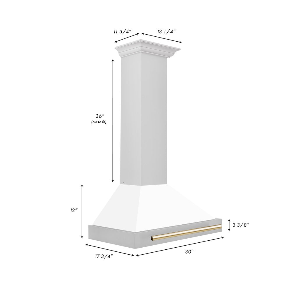 Autograph Edition 30 In. Convertible Stainless Steel Range Hood With White Matte Shell And Polished Gold Accents KB4STZWM30G