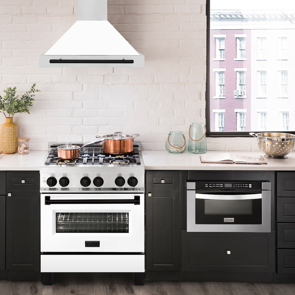 Autograph Edition 30 In. Convertible Stainless Steel Range Hood With White Matte Shell And Matte Black Accents KB4STZWM30MB