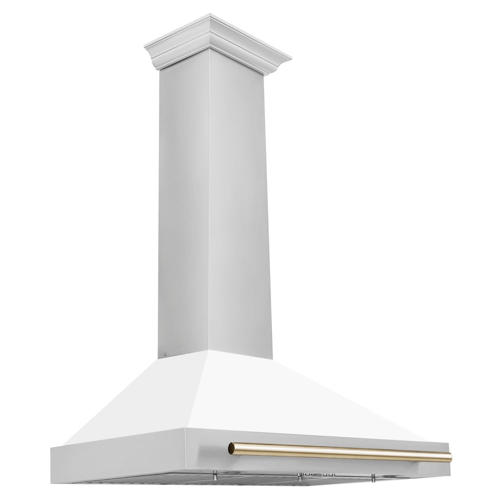 Autograph Edition 36 In. Convertible Stainless Steel Range Hood With White Matte Shell And Polished Gold Accents KB4STZWM36G