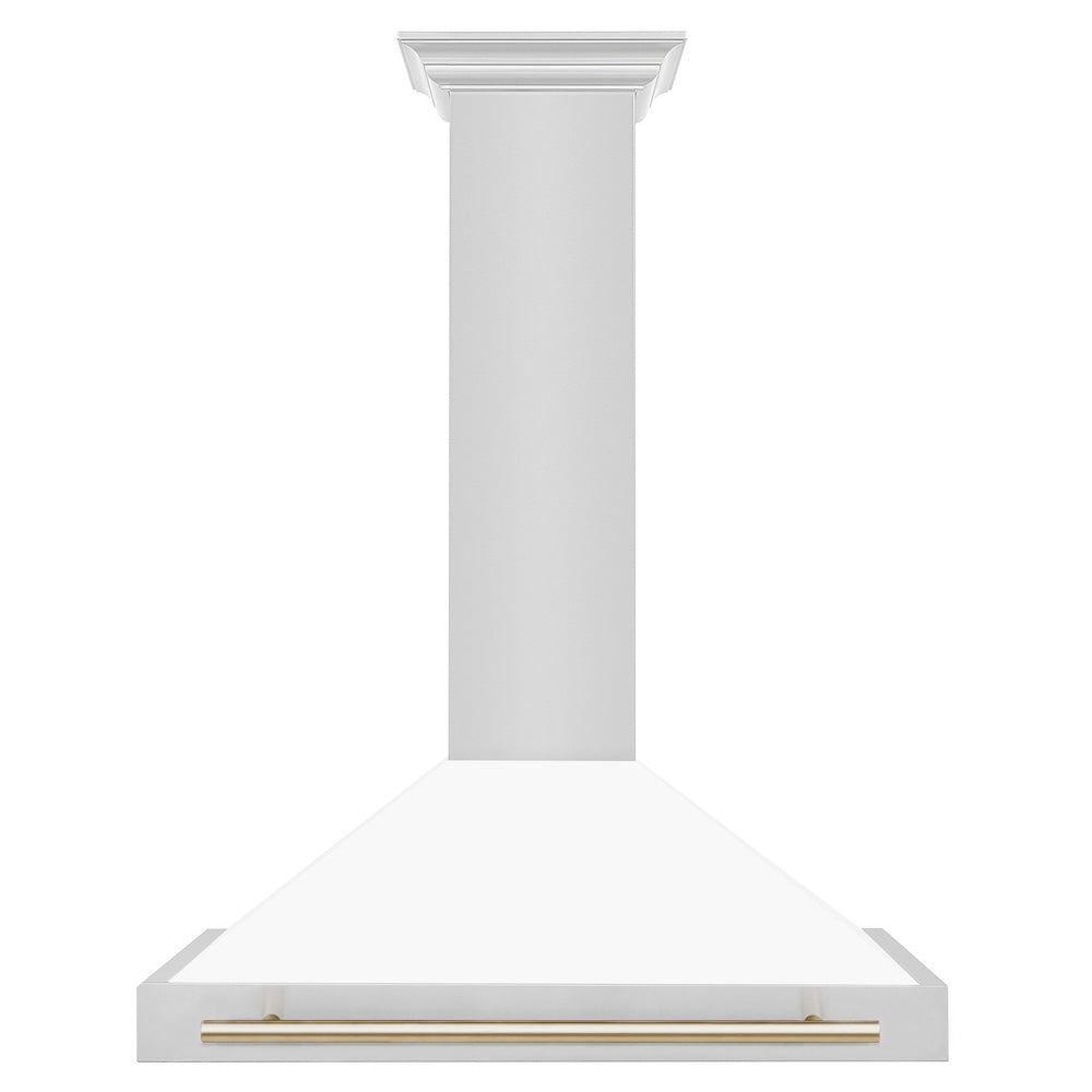 Autograph Edition 36 In. Convertible Stainless Steel Range Hood With White Matte Shell And Polished Gold Accents KB4STZWM36G
