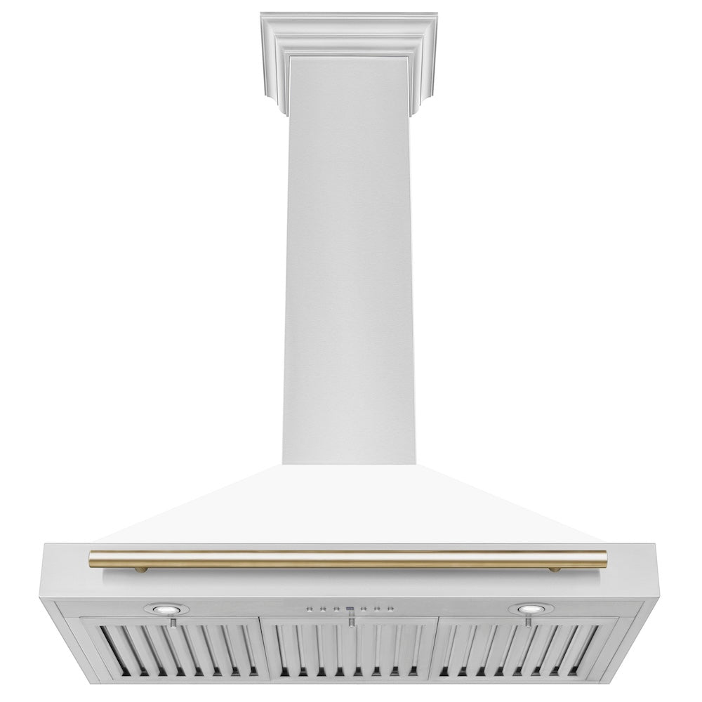 Autograph Edition 36 In. Convertible Stainless Steel Range Hood With White Matte Shell And Polished Gold Accents KB4STZWM36G
