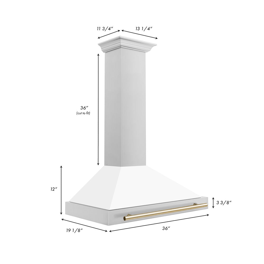 Autograph Edition 36 In. Convertible Stainless Steel Range Hood With White Matte Shell And Polished Gold Accents KB4STZWM36G