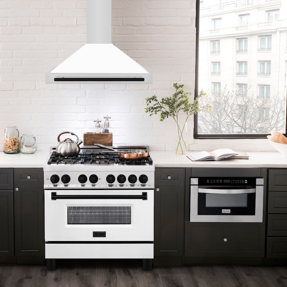 Autograph Edition 36 In. Convertible Stainless Steel Range Hood With White Matte Shell And Matte Black Accents KB4STZWM36MB