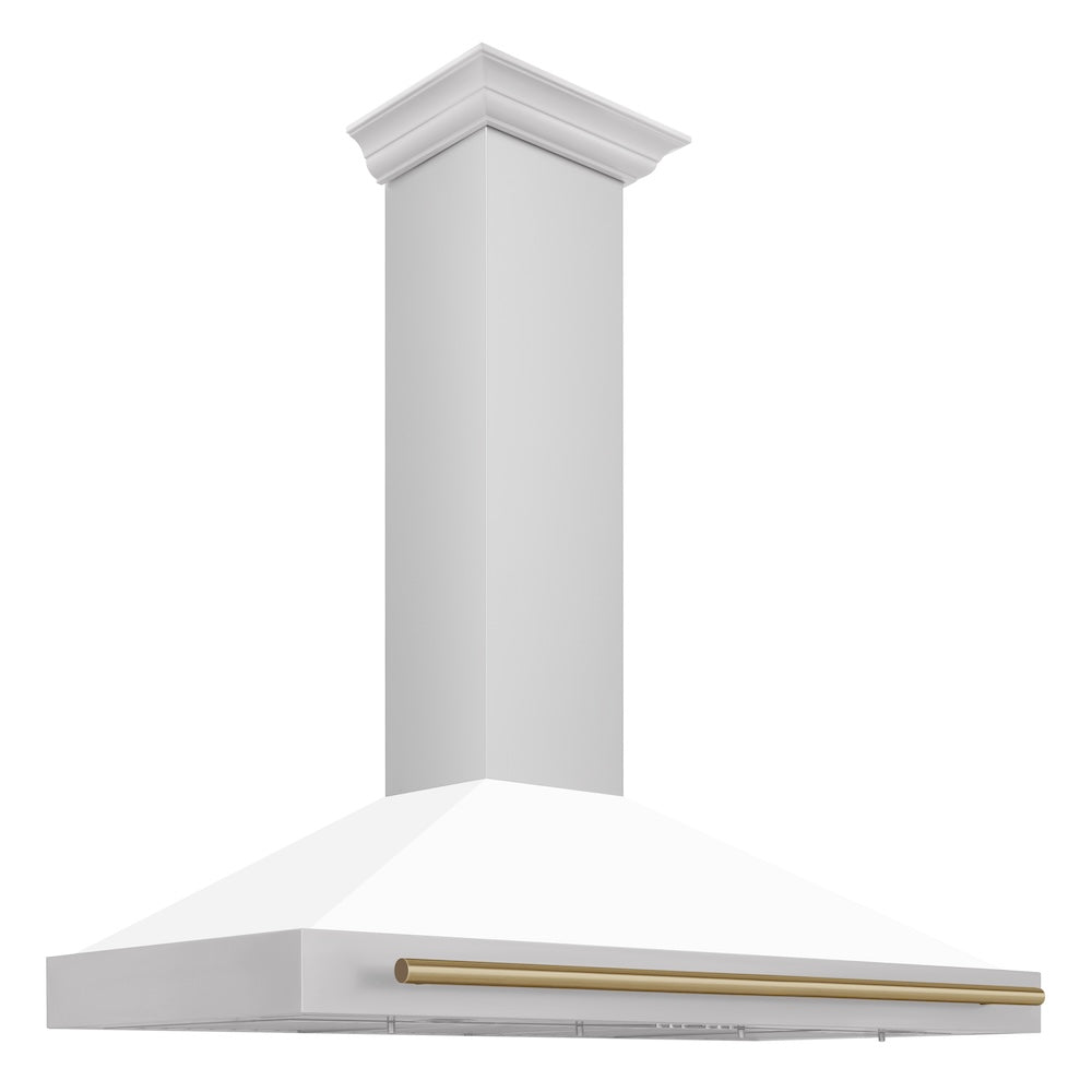 Autograph Edition 48 In. Convertible Stainless Steel Range Hood With White Matte Shell And Champagne Bronze Accents KB4STZWM48CB