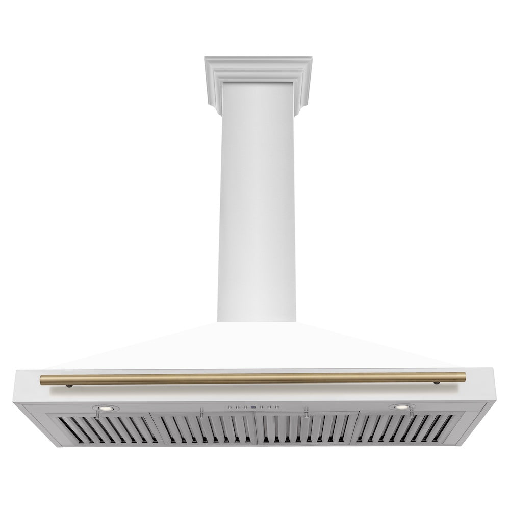 Autograph Edition 48 In. Convertible Stainless Steel Range Hood With White Matte Shell And Champagne Bronze Accents KB4STZWM48CB