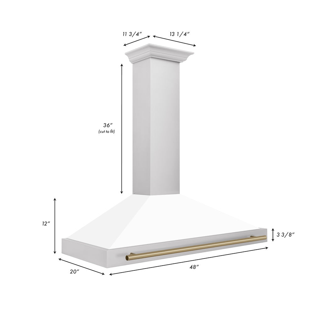 Autograph Edition 48 In. Convertible Stainless Steel Range Hood With White Matte Shell And Champagne Bronze Accents KB4STZWM48CB