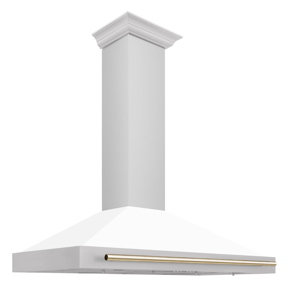 Autograph Edition 48 In. Convertible Stainless Steel Range Hood With White Matte Shell And Polished Gold Accents KB4STZWM48G
