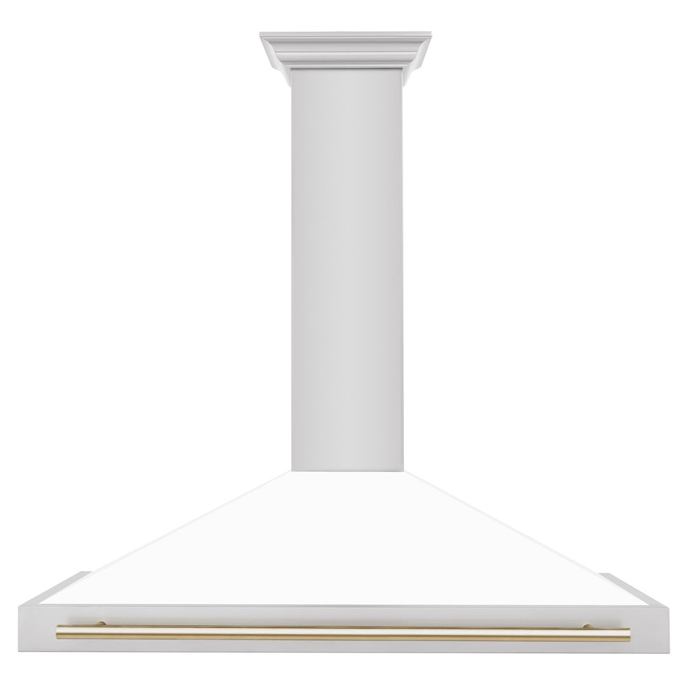 Autograph Edition 48 In. Convertible Stainless Steel Range Hood With White Matte Shell And Polished Gold Accents KB4STZWM48G