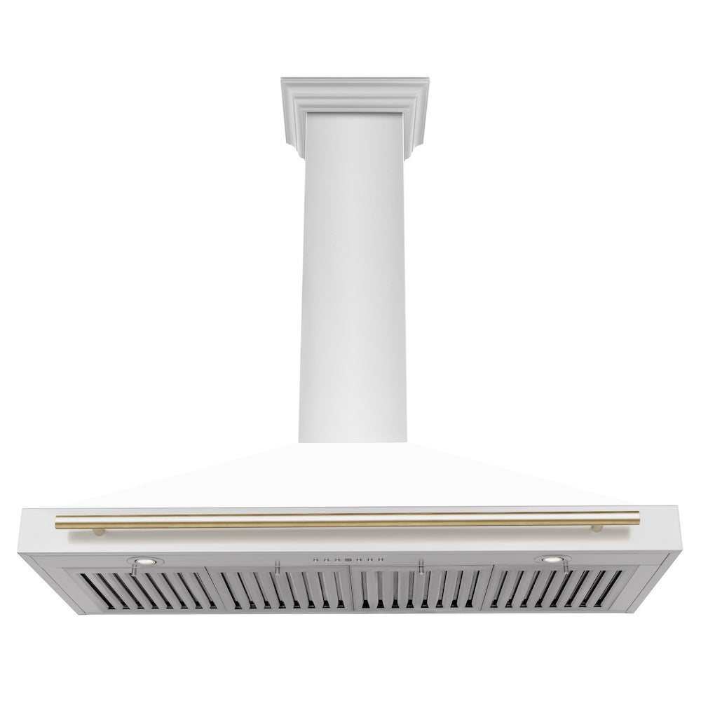 Autograph Edition 48 In. Convertible Stainless Steel Range Hood With White Matte Shell And Polished Gold Accents KB4STZWM48G