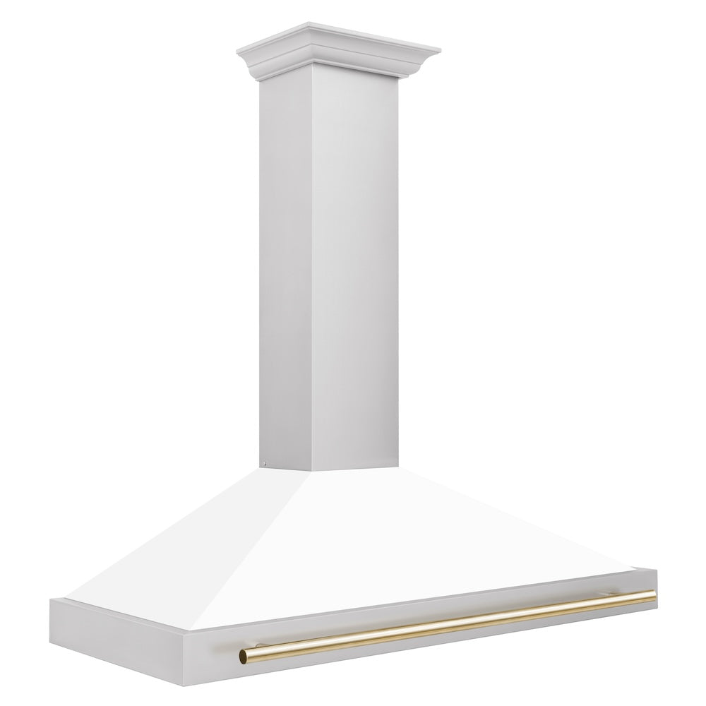 Autograph Edition 48 In. Convertible Stainless Steel Range Hood With White Matte Shell And Polished Gold Accents KB4STZWM48G