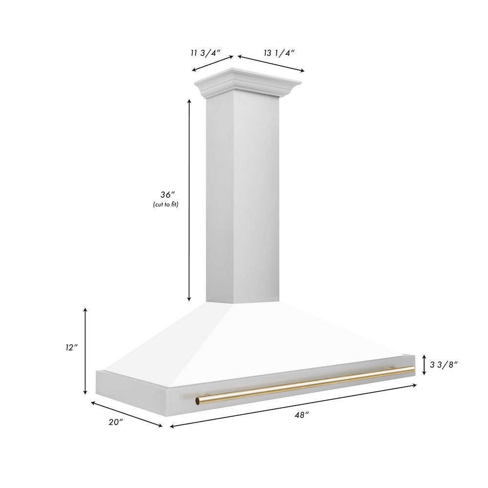 Autograph Edition 48 In. Convertible Stainless Steel Range Hood With White Matte Shell And Polished Gold Accents KB4STZWM48G