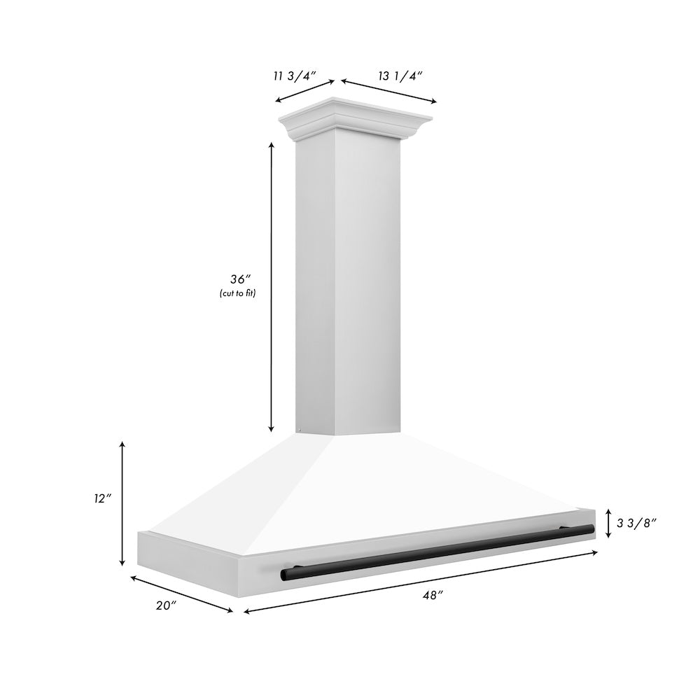 Autograph Edition 48 In. Convertible Stainless Steel Range Hood With White Matte Shell And Matte Black Accents KB4STZWM48MB