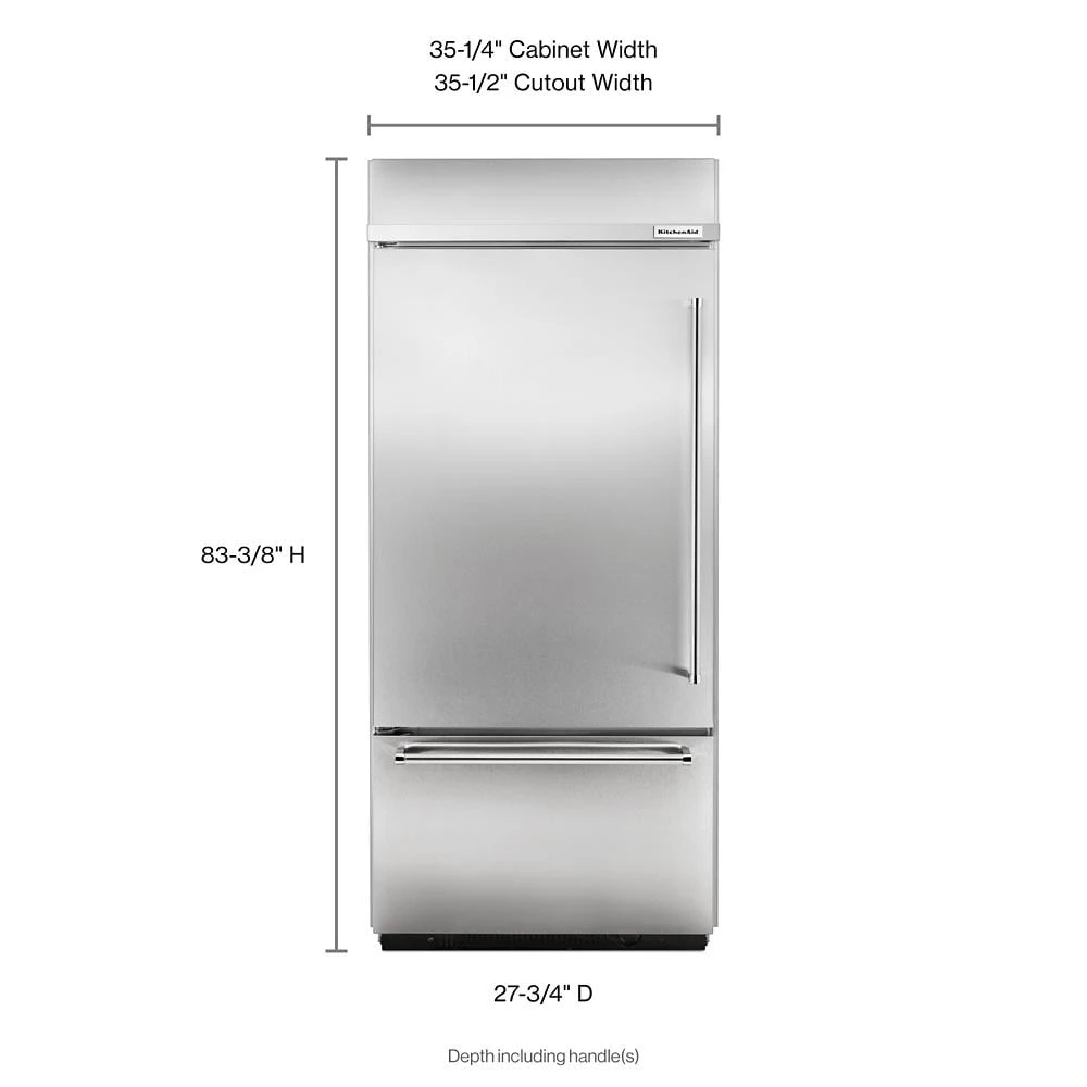 20.9 Cu. Ft. 36" Width Built-In Stainless Bottom Mount Refrigerator with Platinum Interior Design view 3
