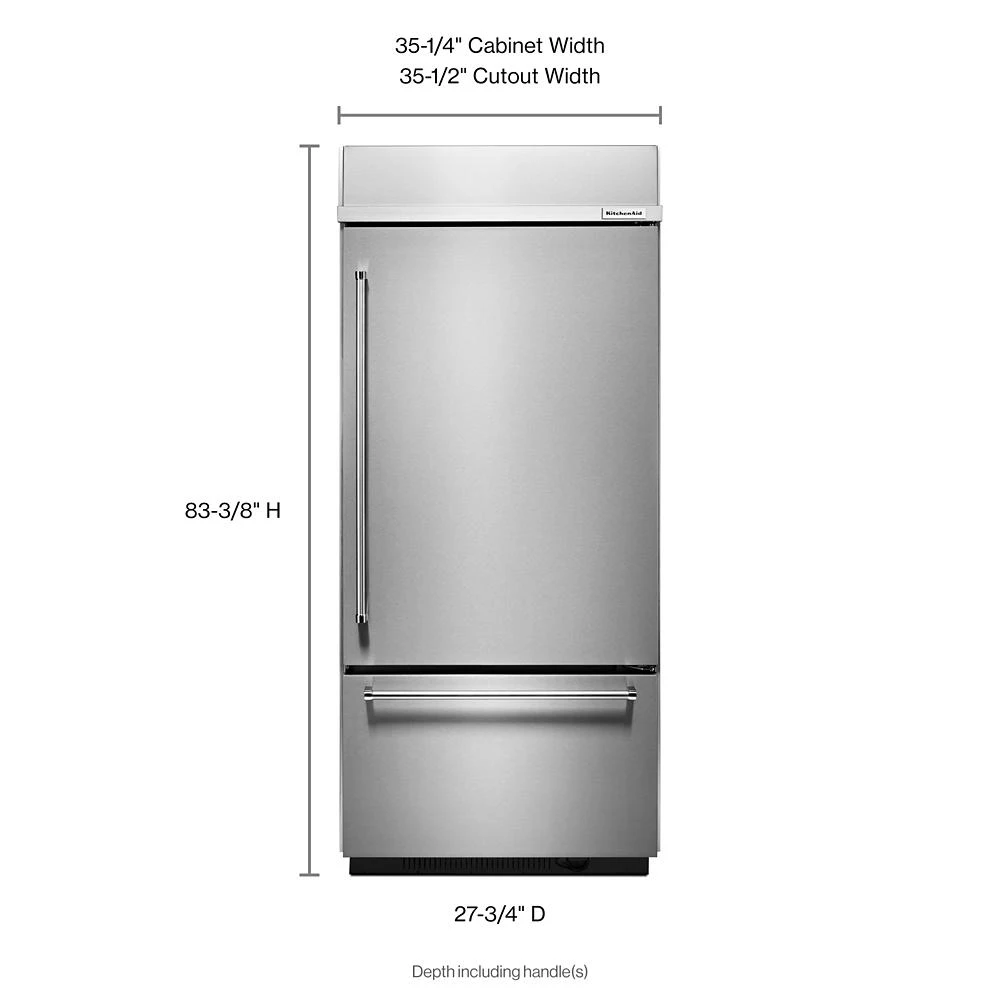 20.9 Cu. Ft. 36" Width Built-In Stainless Bottom Mount Refrigerator with Platinum Interior Design view 15