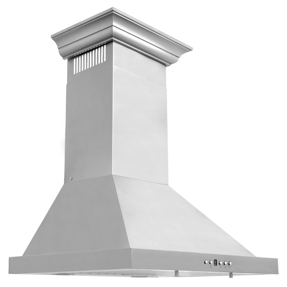 24 In. Convertible Vent Wall Mount Range Hood In Stainless Steel With Crown Molding KBCRN24