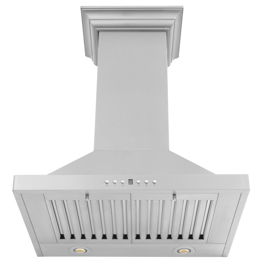 24 In. Convertible Vent Wall Mount Range Hood In Stainless Steel With Crown Molding KBCRN24