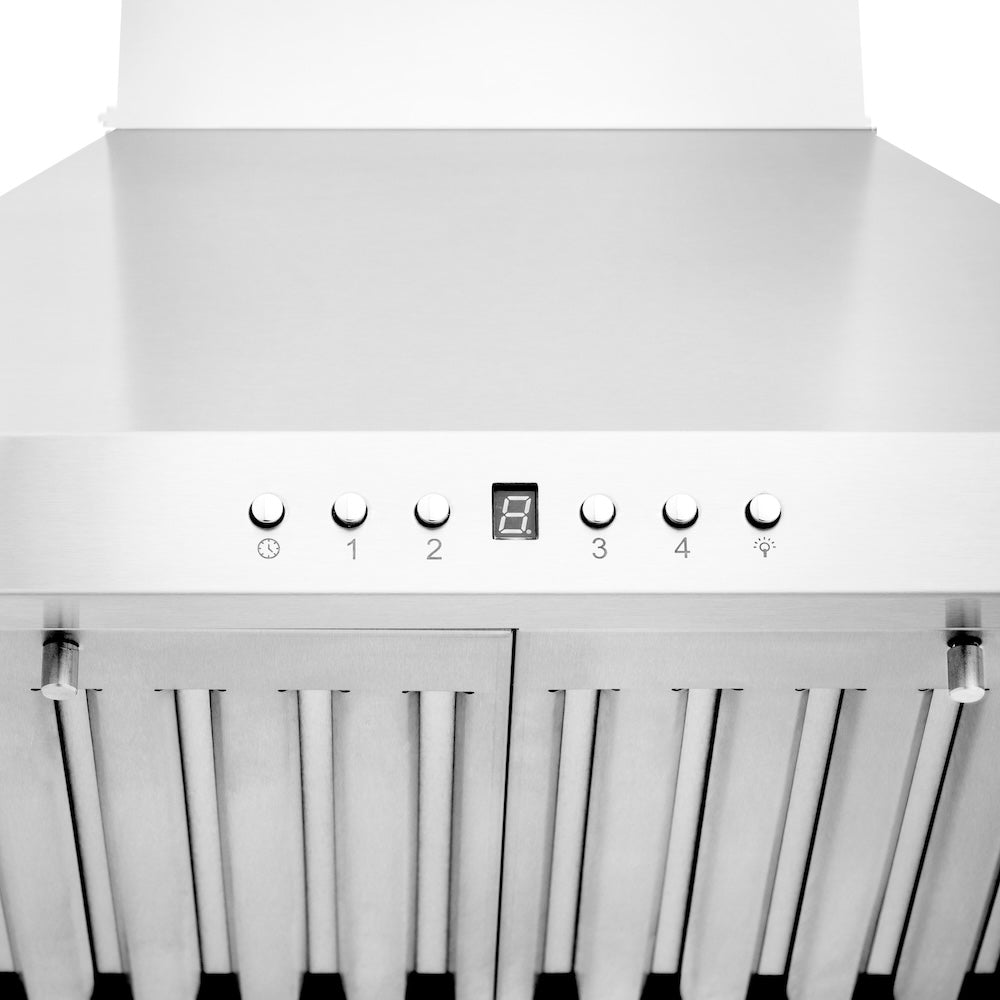 24 In. Convertible Vent Wall Mount Range Hood In Stainless Steel With Crown Molding KBCRN24