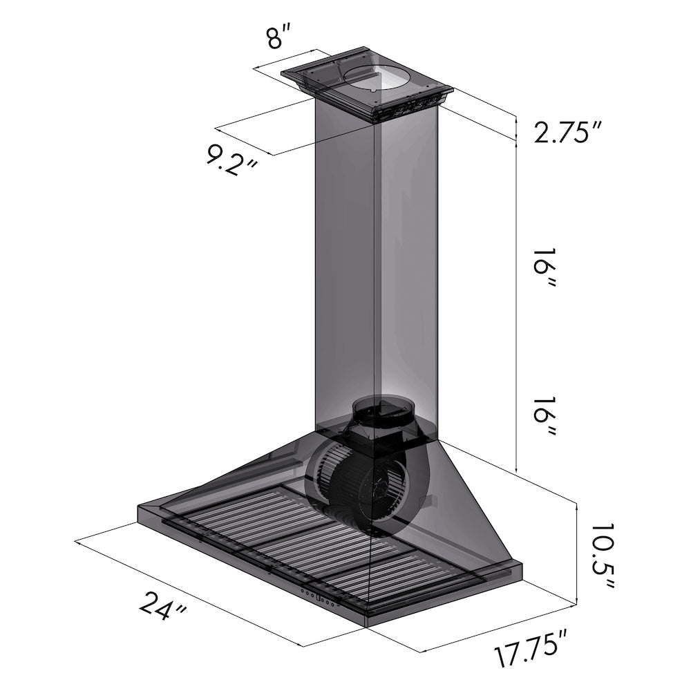 24 In. Convertible Vent Wall Mount Range Hood In Stainless Steel With Crown Molding KBCRN24