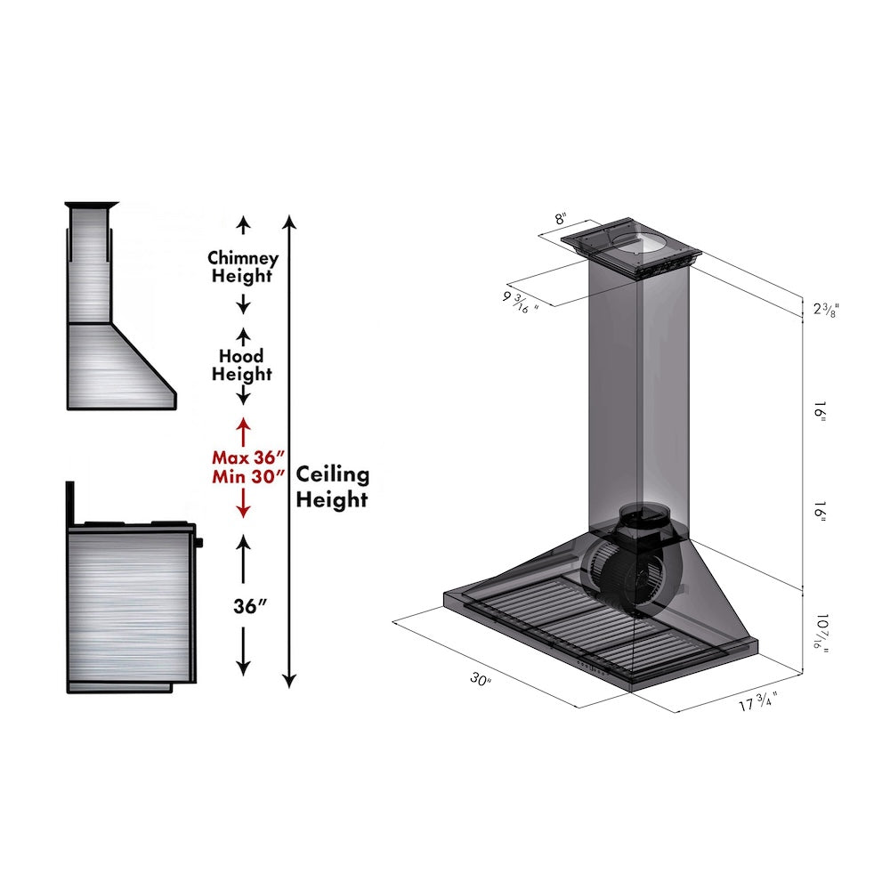 30 In. Convertible Vent Wall Mount Range Hood In Stainless Steel With Crown Molding KBCRN30