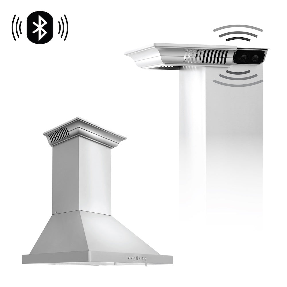 24 In. Crownsound™ Ducted Vent Wall Mount Range Hood In Stainless Steel With Built-in Bluetooth Speakers KBCRNBT24