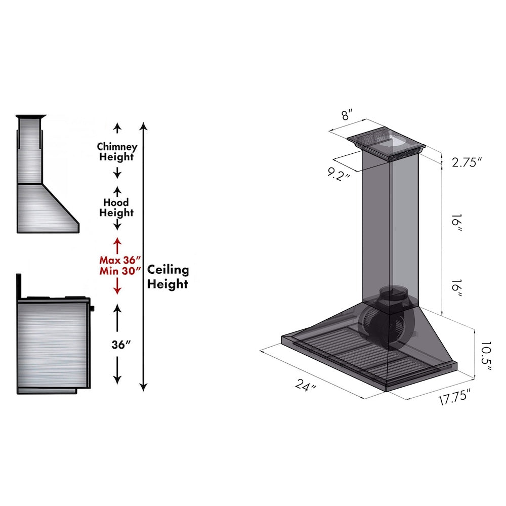 24 In. Crownsound™ Ducted Vent Wall Mount Range Hood In Stainless Steel With Built-in Bluetooth Speakers KBCRNBT24