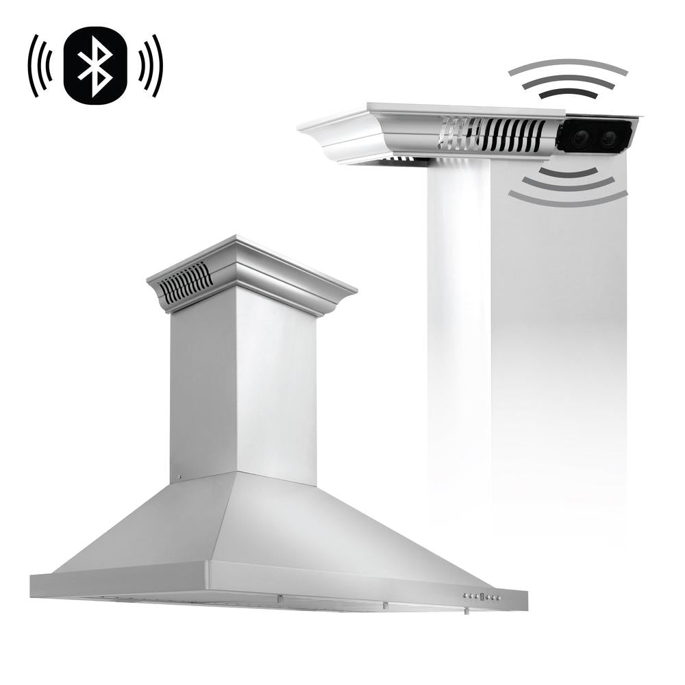 30 In. Crownsound™ Ducted Vent Wall Mount Range Hood In Stainless Steel With Built-in Bluetooth Speakers KBCRNBT30