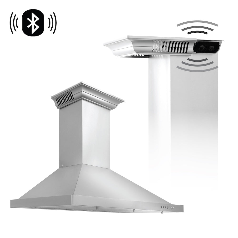 36 In. Crownsound™ Ducted Vent Wall Mount Range Hood In Stainless Steel With Built-in Bluetooth Speakers KBCRNBT36