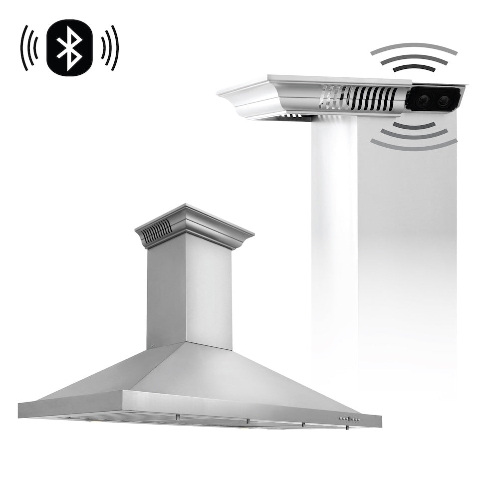 48 In. Crownsound™ Ducted Vent Wall Mount Range Hood In Stainless Steel With Built-in Bluetooth Speakers KBCRNBT48