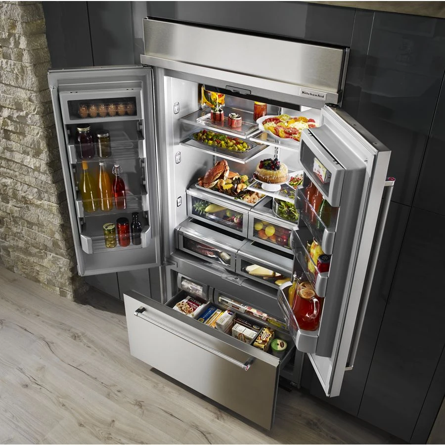 24.2 Cu. Ft. 42" Width Built-In Stainless French Door Refrigerator with Platinum Interior Design KBFN502ESS