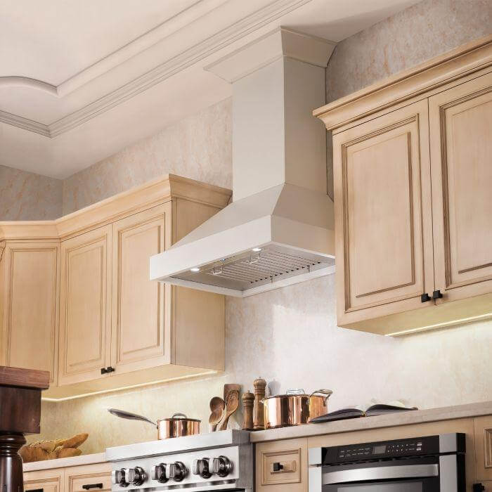 30 In. Ducted Wooden Wall Mount Range Hood In Cottage White KBTT30